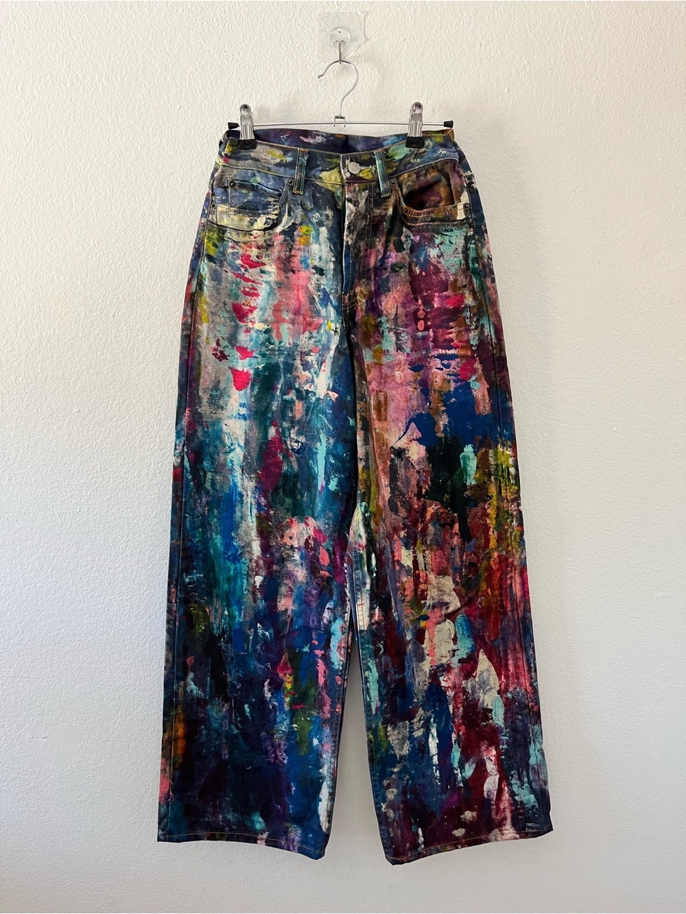 Acne Studios 1981 Wide Leg High Rise Paint Splatter Jeans Multi XS